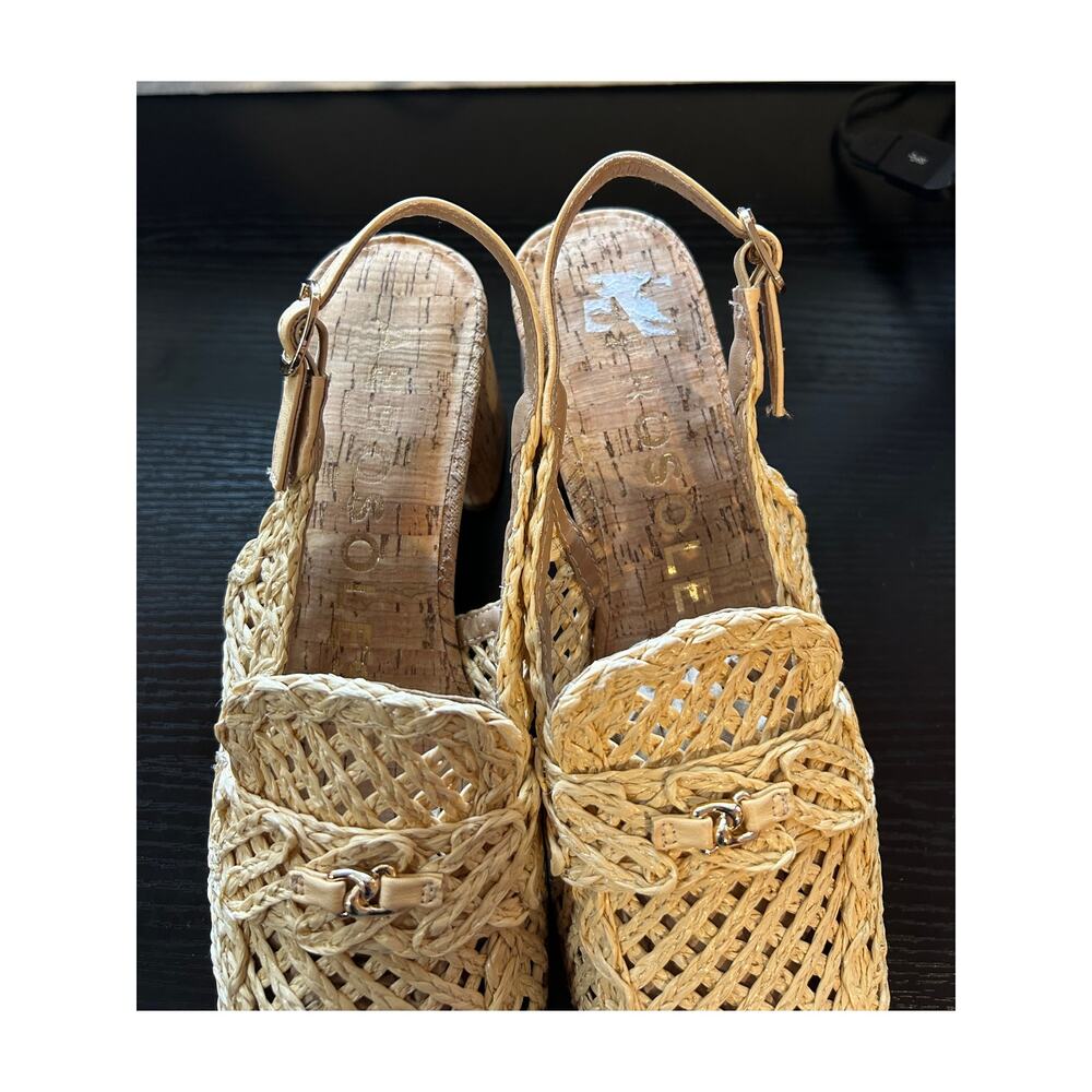 Aerosoles Santiago Raffia Block Chunky Cork Heel Slingback Sandals Womens Size 8 - Picture 8 of 12